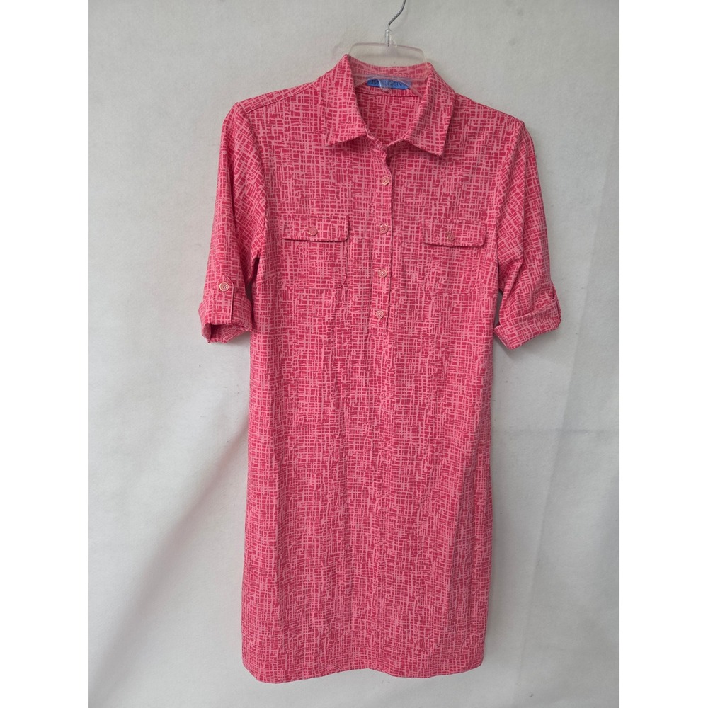 J.McLaughlin Pink Geometric Catalina Cloth Shirt Dress XS Half Sleeve Pocket